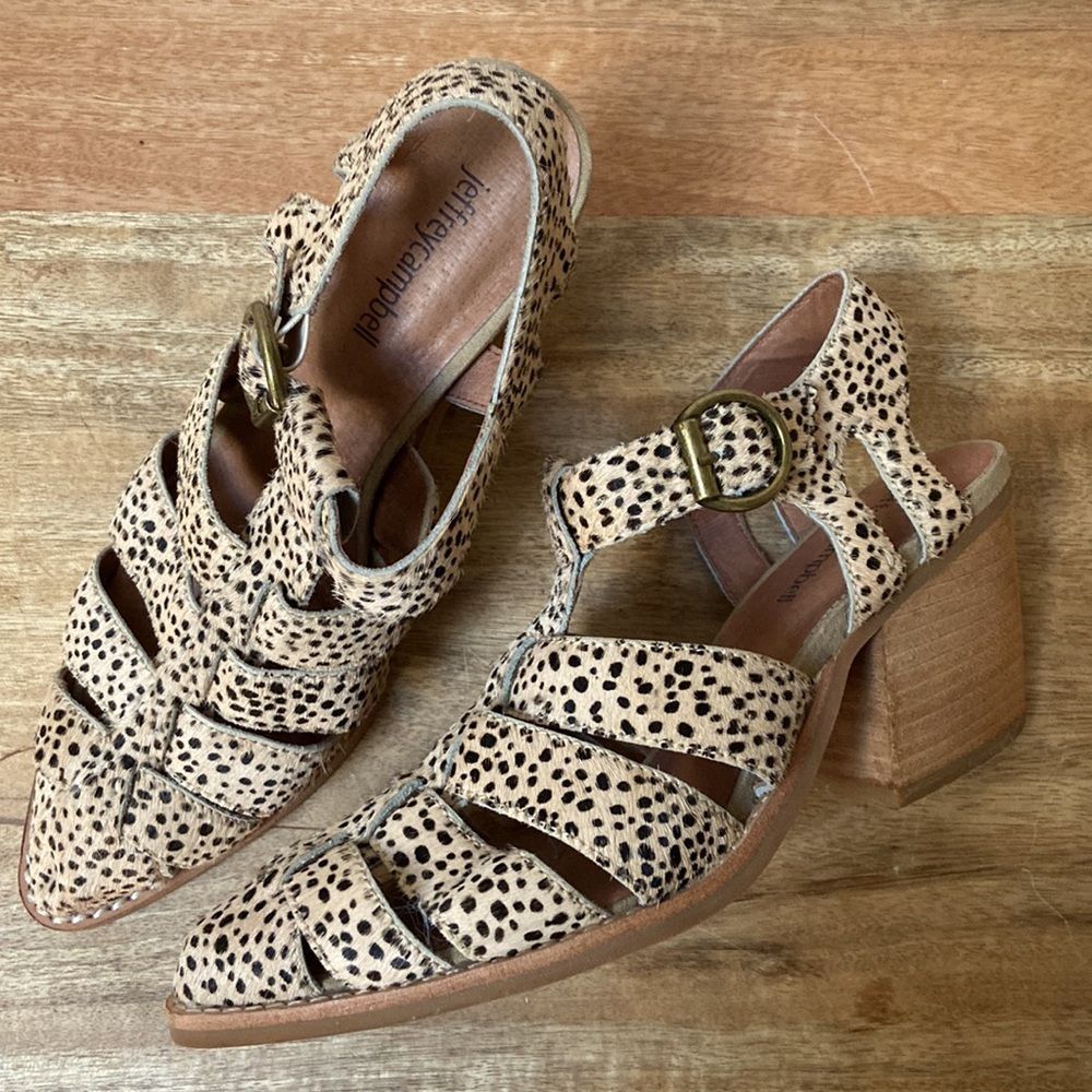 Jeffrey Campbell Beige and Black Spotted Strappy Block Heel Sandals